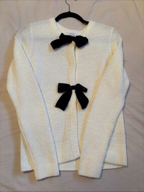 Ricki's Cream Knit Cardigan with Black Ribbon Bows